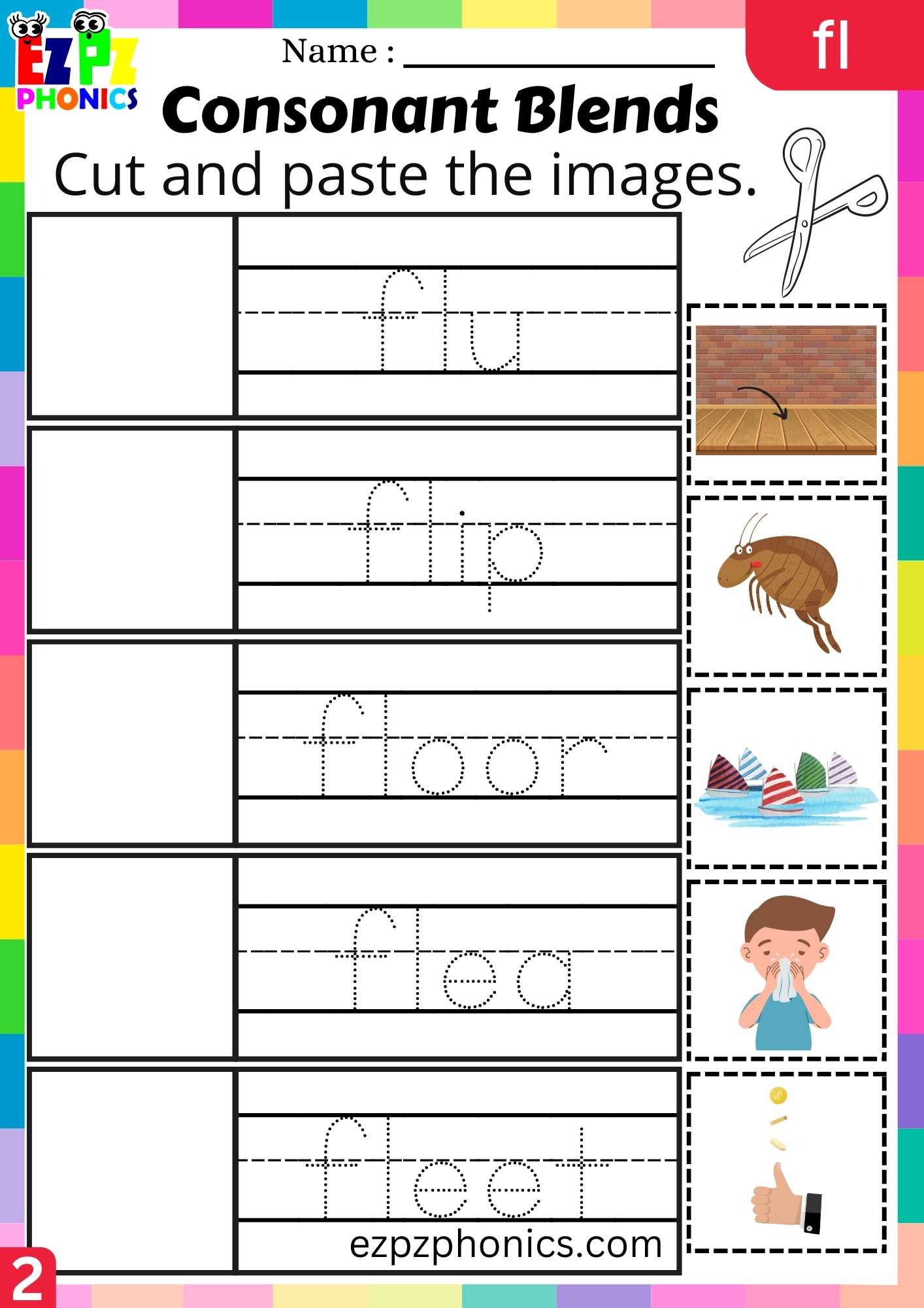 Group2 Fl Words Cut And Paste The Images Phonics Consonant Blends